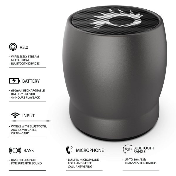 Punkcase ROCKER Portable Wireless Bluetooth Speaker for iPhone Android [Metallic Grey] Sale - Image 3