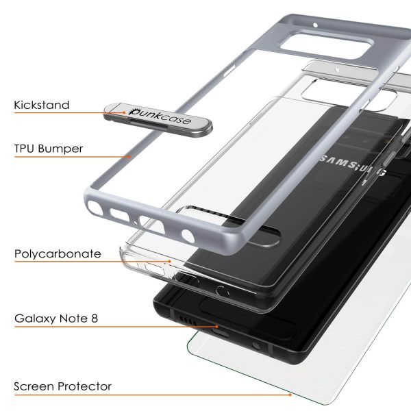 Galaxy Note 8 Lucid 3.0 Screen Protector W  Anti-Shock Case [Silver] Cheap - Image 4