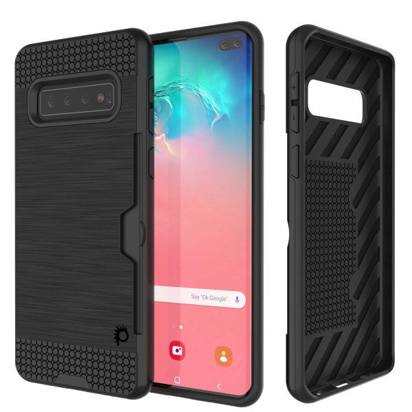 Galaxy S10+ Plus  Case, PUNKcase [SLOT Series] [Slim Fit] Dual-Layer Armor Cover w Integrated Anti-Shock System, Credit Card Slot [Black] Cheap