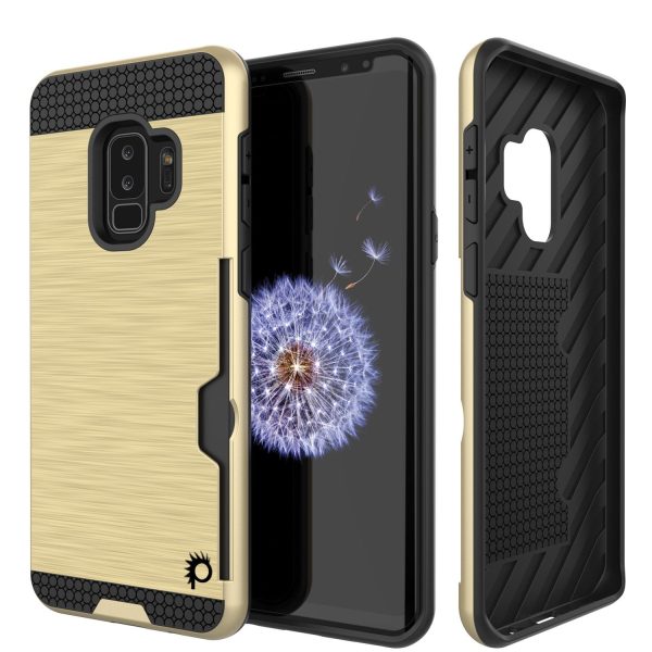 Galaxy S9 Plus Case, PUNKcase [SLOT Series] [Slim Fit] Dual-Layer Armor Gold Cover Supply